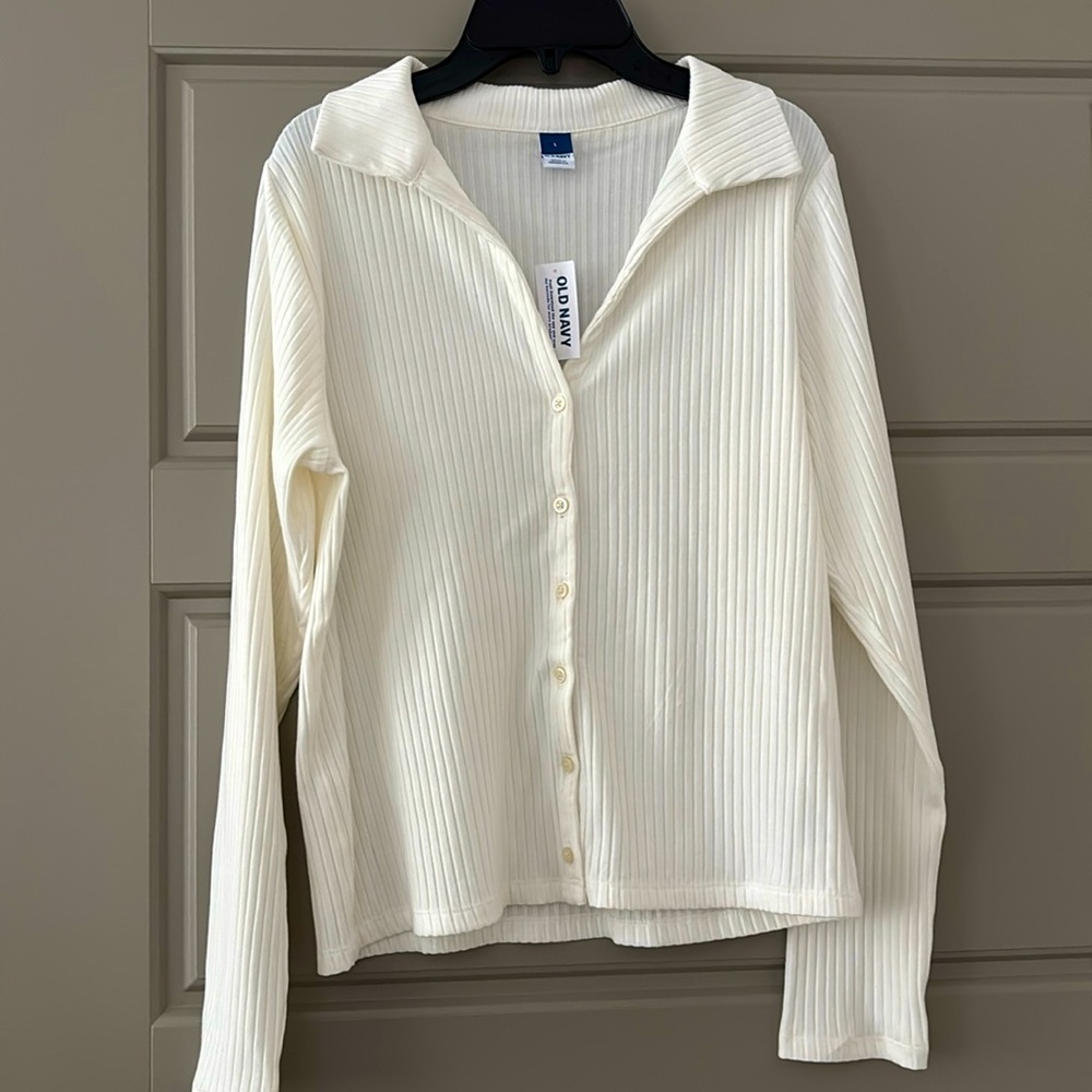 Old Navy Cream Ribbed Button-Up Top; Size L